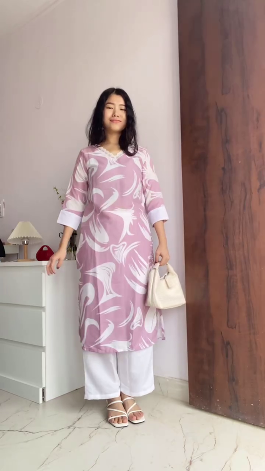 Abstract Printed Straight Kurta with Palazzos