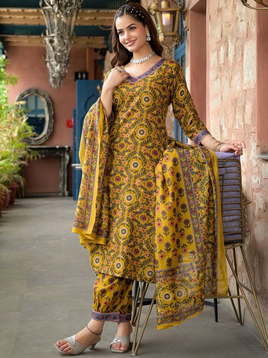 Floral Printed Straight Kurta with Salwar & Dupatta