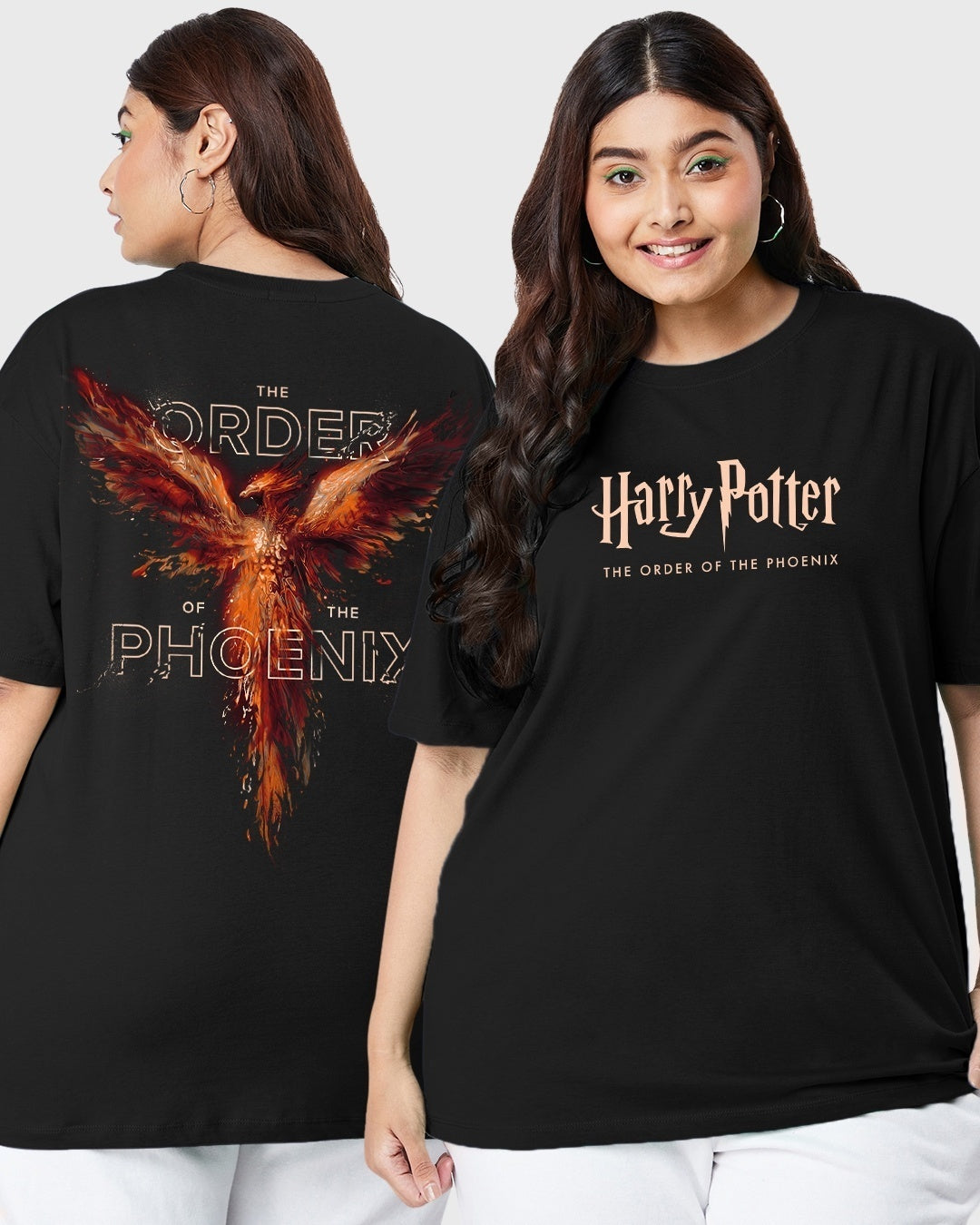 Women's Black Order Of The Phoenix Graphic Printed Oversized Plus Size T-shirt