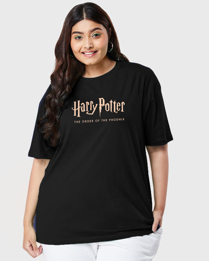 Women's Black Order Of The Phoenix Graphic Printed Oversized Plus Size T-shirt