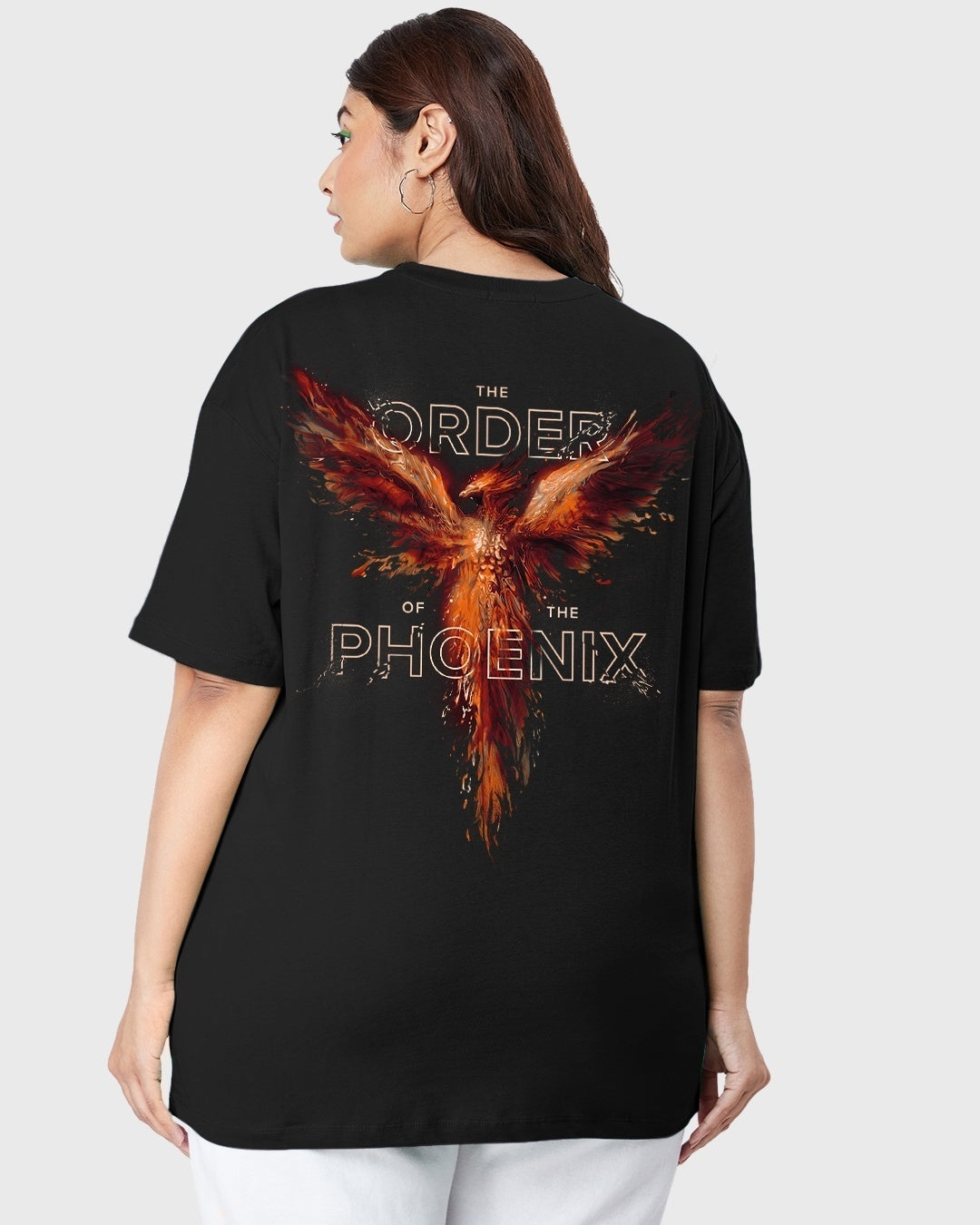 Women's Black Order Of The Phoenix Graphic Printed Oversized Plus Size T-shirt