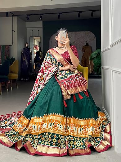 Women's Navratri Collection 2023 Dolla Silk Lehenga Choli Patola Print with Foil Work With Blouse Solid