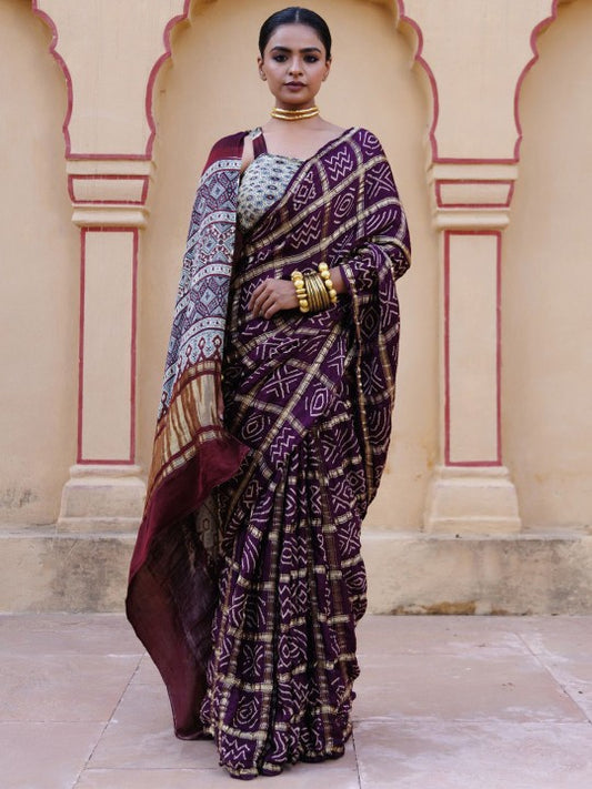 Printed Zari Pure Silk Bandhani Saree