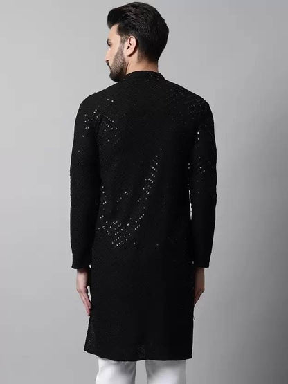 Men Chikan Embroidery Cotton Rayon Straight Kurta