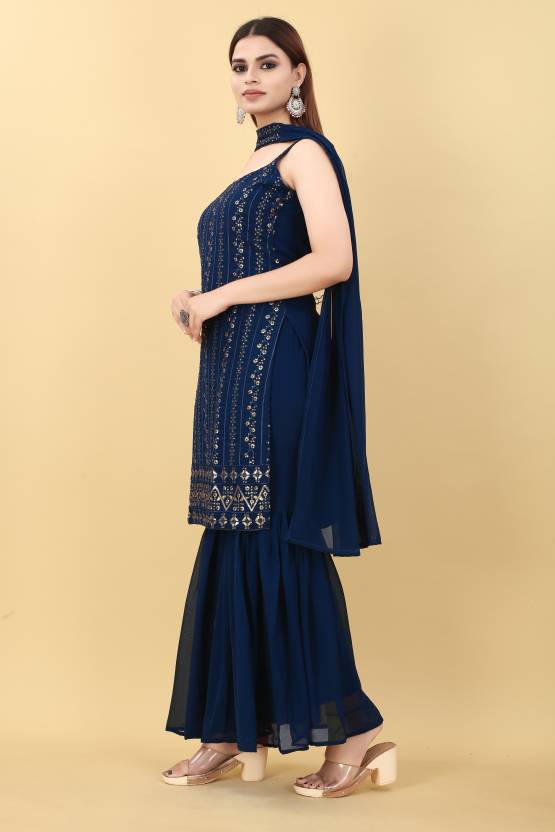 Women Georgette Kurta Sharara Dupatta Set