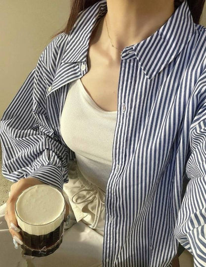 Women Oversized Fit Striped Casual Shirt