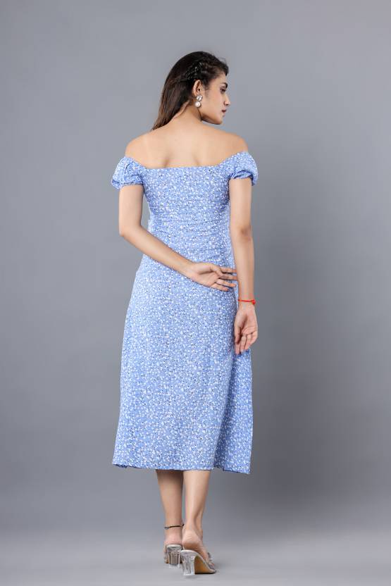 Women Fit and Flare Light Blue Dress