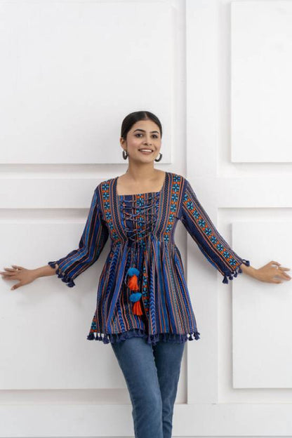 Women Printed Viscose Rayon Cape Top Kurta