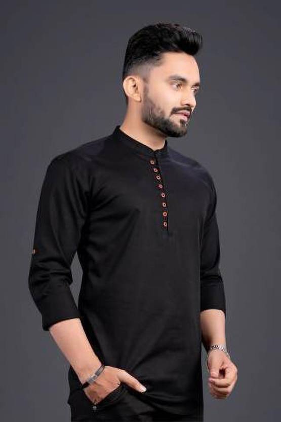 Men Solid Cotton Silk Straight Kurta