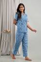 Asami Women Printed Blue Shirt & Pyjama Set