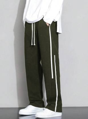 Men Striped Green Track Pants