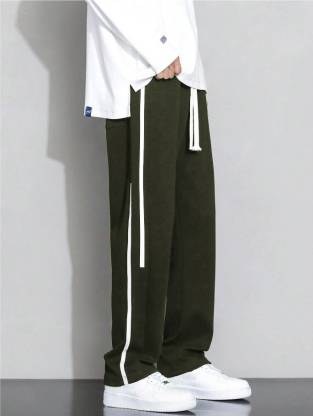 Men Striped Green Track Pants