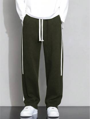 Men Striped Green Track Pants