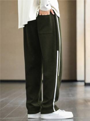 Men Striped Green Track Pants