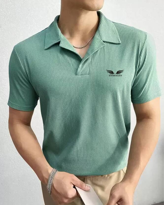 Men Solid Polo Neck Polyester Light Green T-Shirt