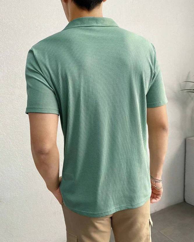 Men Solid Polo Neck Polyester Light Green T-Shirt