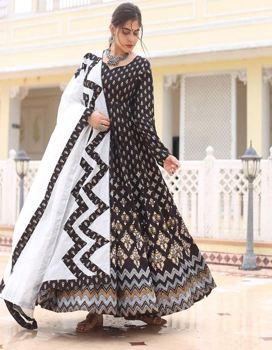 Black Creap Silk Digital Printed Wedding Wear  Anarkali Suit