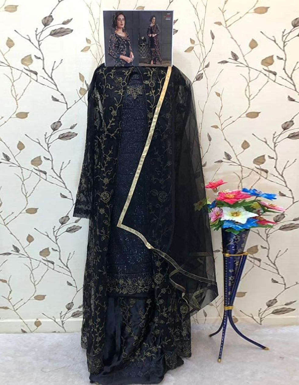 Black Butterfly Net Embroidery Wedding Wear Salwar Suit