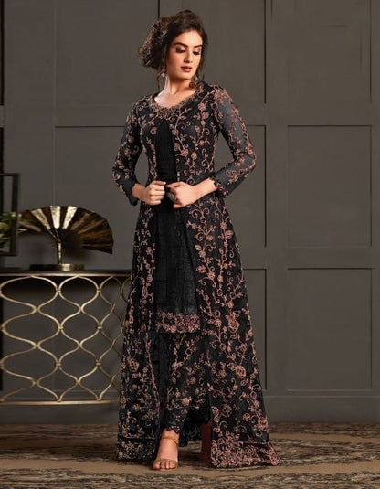 Black Butterfly Net Embroidery Wedding Wear Salwar Suit