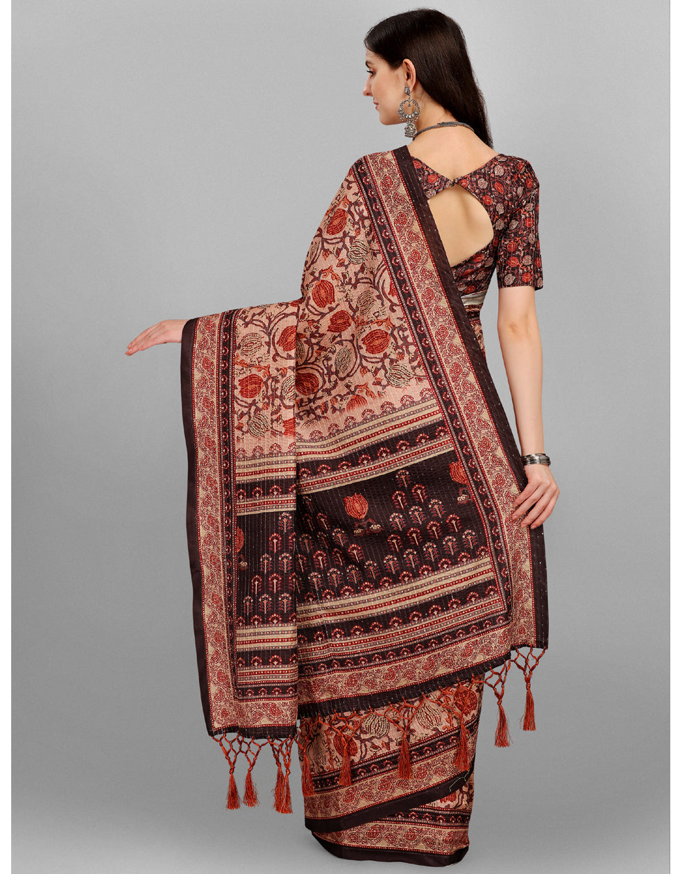 Beige Dola Digital Printed Saree