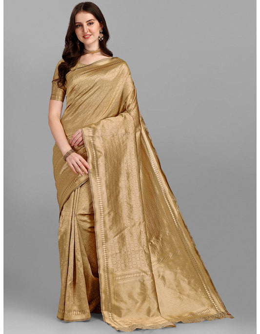 Beige Jacquard Casual Wear Saree With Designer Blouse