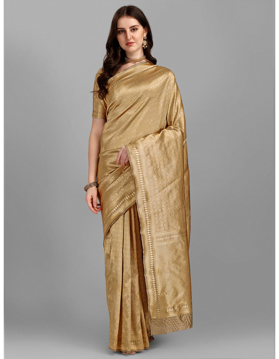 Beige Jacquard Casual Wear Saree With Designer Blouse