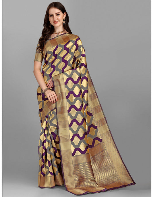 Beige Jacquard Casual Wear Saree With Heavy Pallu