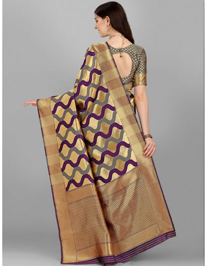 Beige Jacquard Casual Wear Saree With Heavy Pallu