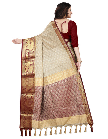 Beige Cotton Silk Printed Wedding Wear Saree