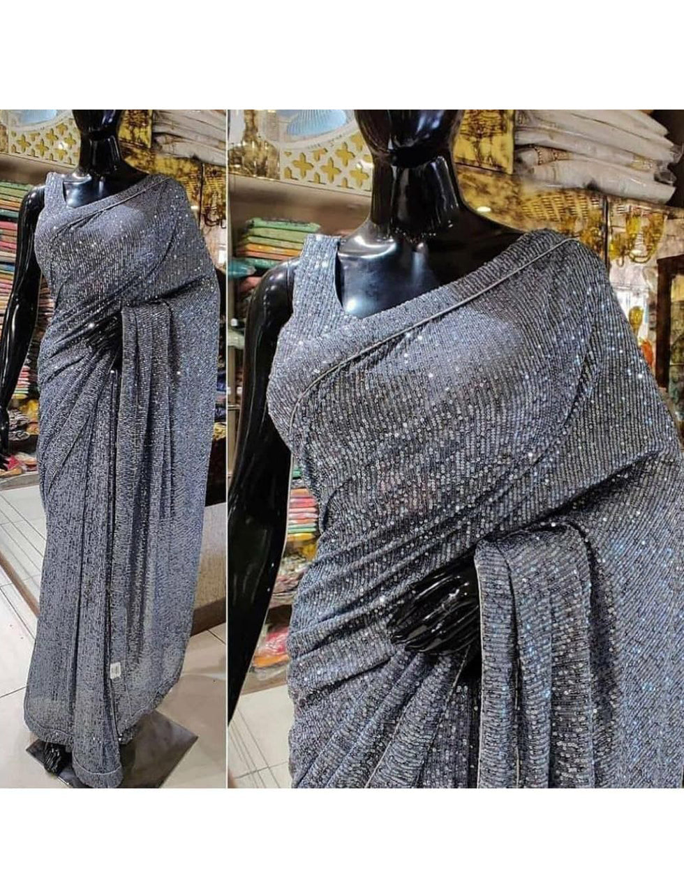 Grey Georgette Sequin Work Saree