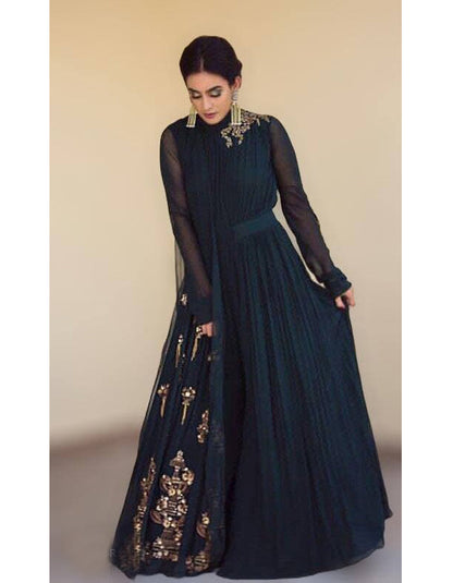 Genelia D'souza Dark Green Georgette Embroidery Bollywood Wear Gown