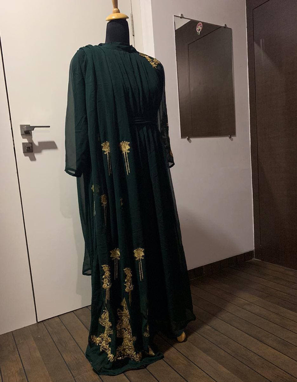 Dark Green Georgette Embroidery Bollywood Wear Gown