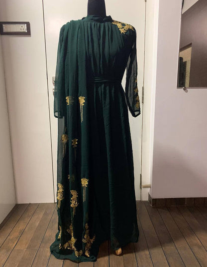 Dark Green Georgette Embroidery Bollywood Wear Gown