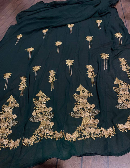 Dark Green Georgette Embroidery Bollywood Wear Gown