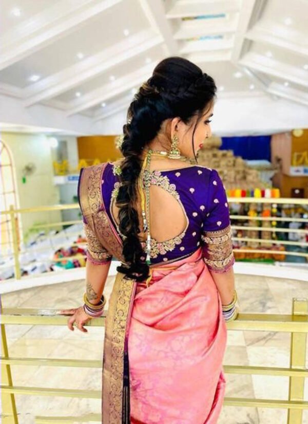 Silk Jacquard Bridal Wear Pink Saree - Image 2