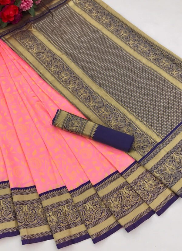 Silk Jacquard Bridal Wear Pink Saree - Image 4