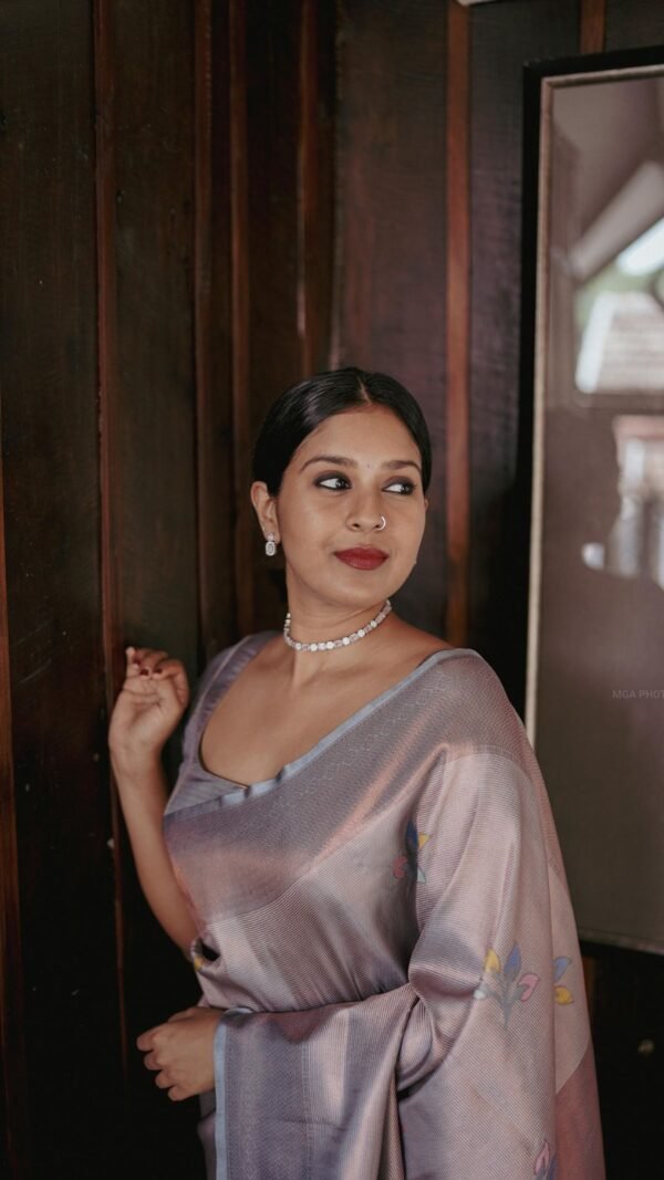 Designer Banarasi Soft Silk Gray Saree - Image 7