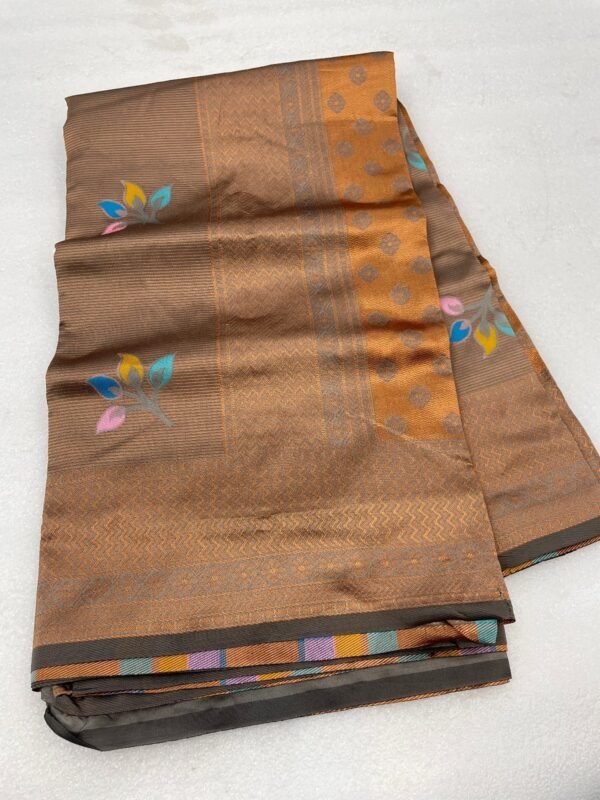 Designer Banarasi Soft Silk Gray Saree - Image 8