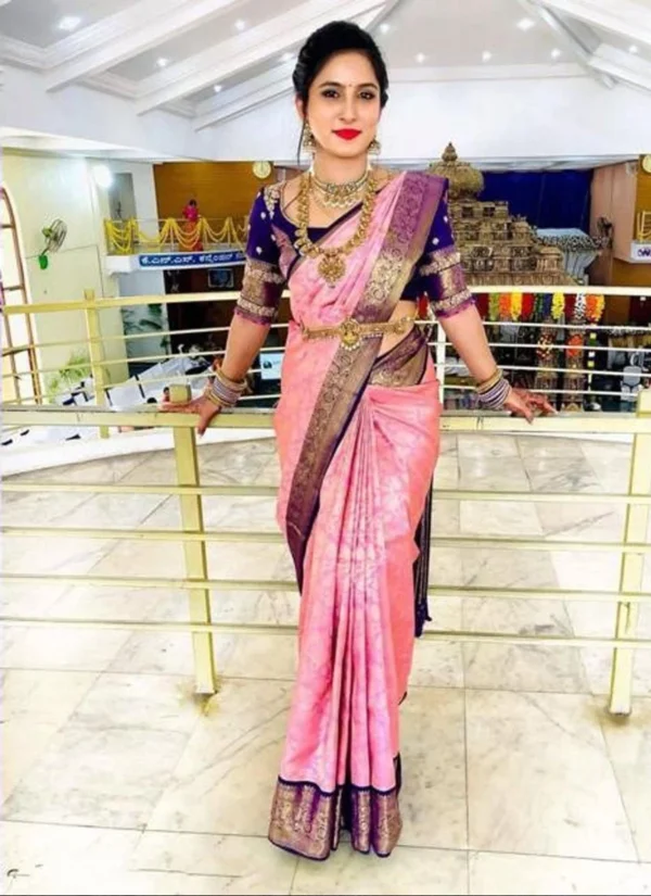 Silk Jacquard Bridal Wear Pink Saree
