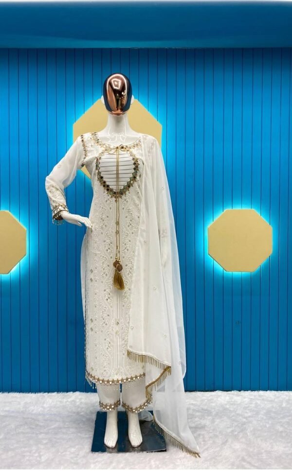 Party Wear Embroidery White Kurta Set