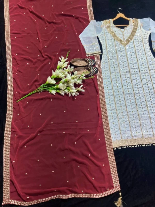 Pakistani Georgette White Kurta Set - Image 3