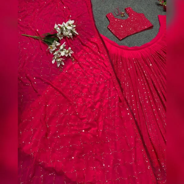Georgette Wedding Wear Pink Lehenga Choli - Image 3