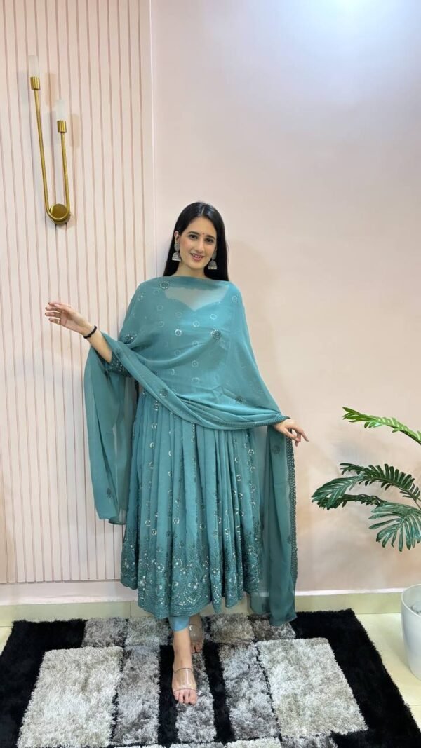 Party Wear Georgette Sky Blue Anarkali Suit