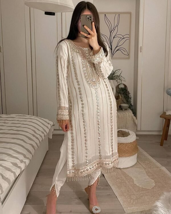 Women's Wear Georgette White Kurta Set - Image 5