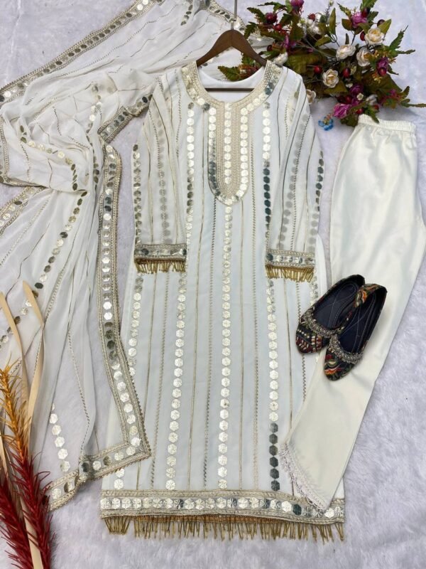 Women's Wear Georgette White Kurta Set - Image 7
