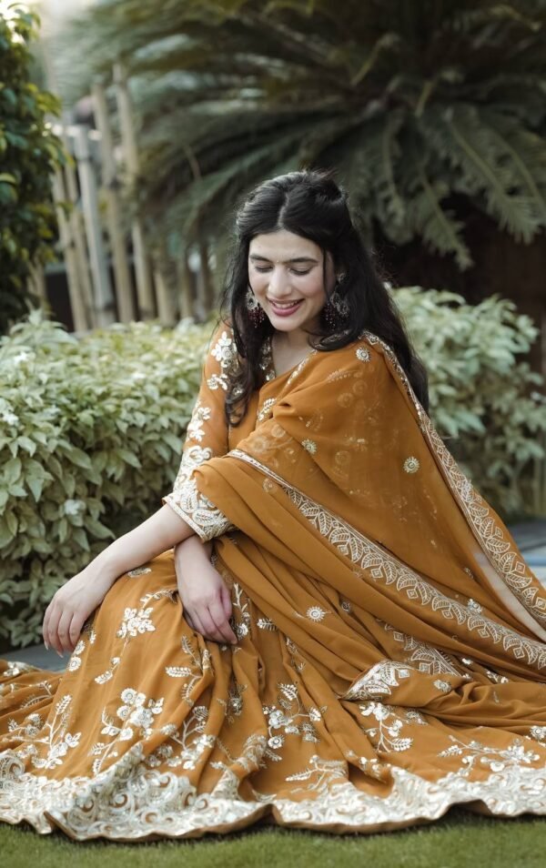 Festival Wear Georgette Mustard Gown Set - Image 3