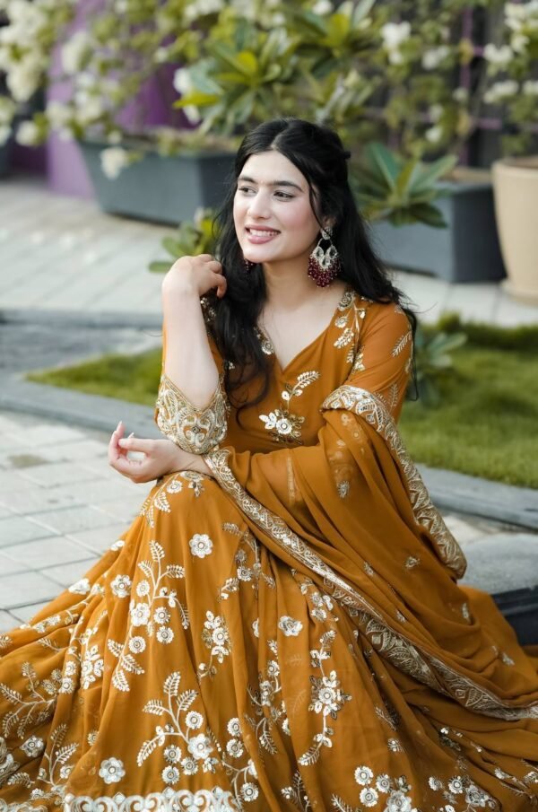 Festival Wear Georgette Mustard Gown Set - Image 4