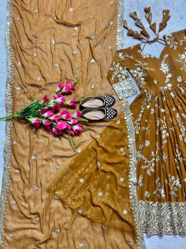 Festival Wear Georgette Mustard Gown Set - Image 5