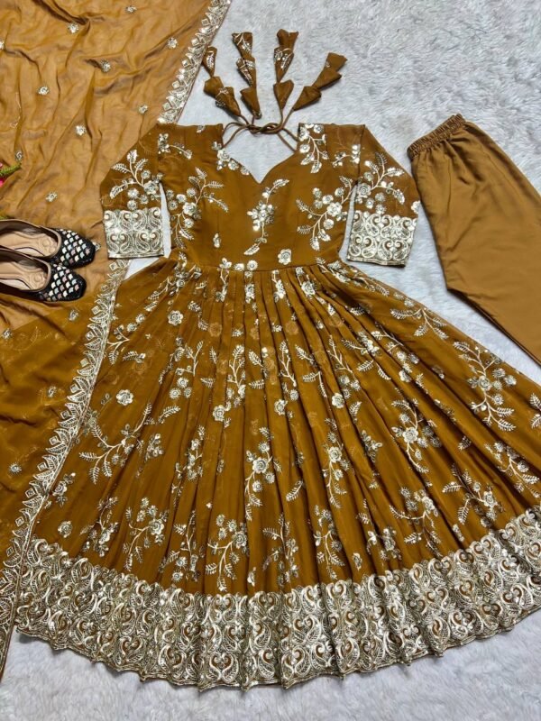 Festival Wear Georgette Mustard Gown Set - Image 6
