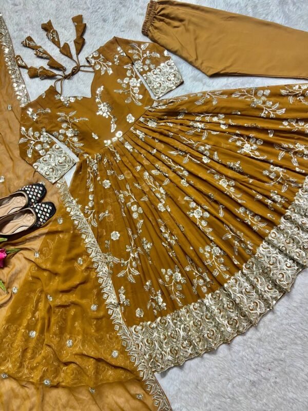 Festival Wear Georgette Mustard Gown Set - Image 8